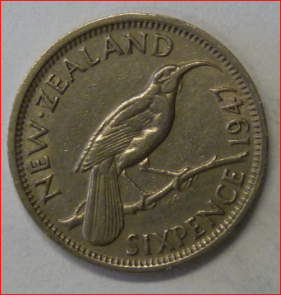 New Zealand 6 pence 1947 KM8a